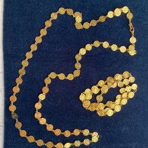 Gold-tone Coin Necklace and Bracelet Set